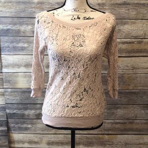 Express tan lace 3/4 length shirt
